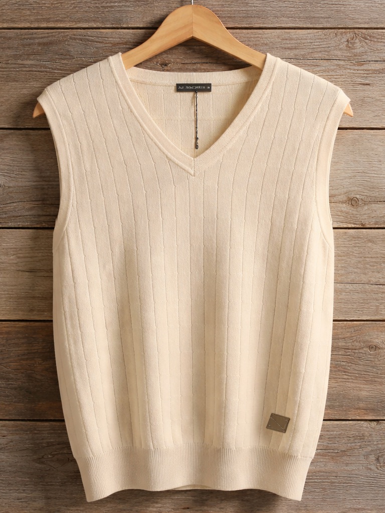Ladies V-Neck Knit Sweater Golf Vest In Cream